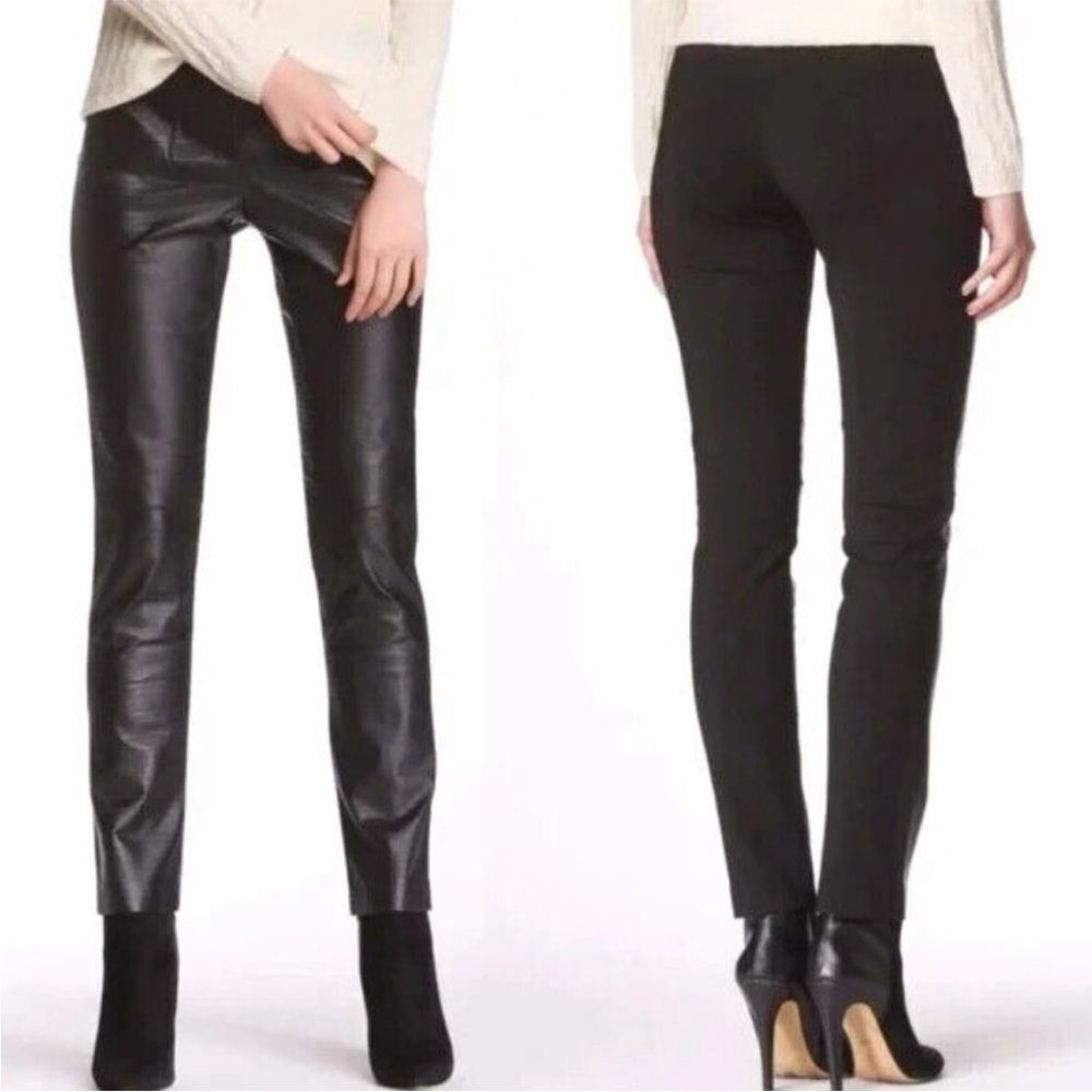 My Tribe Black Leather Front Stretch Ponte Back Slim Pants XS
